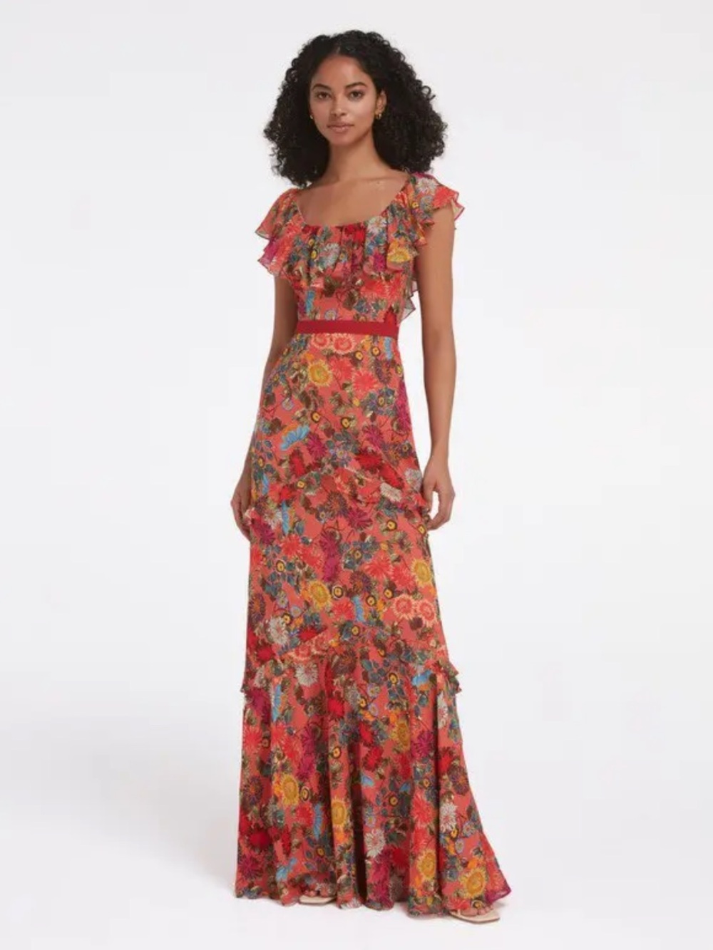 Saloni Tiana Floral 100% Silk Maxi Dress Sz 10